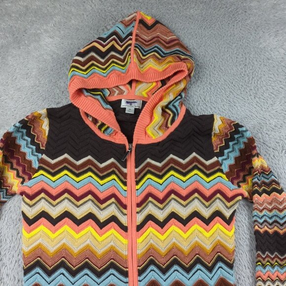 Missoni Target Hoodie Womens XL Multicolor Chevron Knit Zip Up Slim Fit Long - Picture 2 of 16
